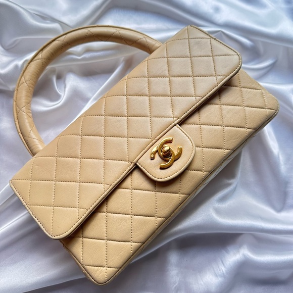 RARE CHANEL Vintage KELLY Beige Top Handle flap Quilted bag - Picture 2 of 15